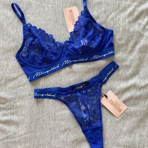Missguided Lace Scripted Bra & Thong Set